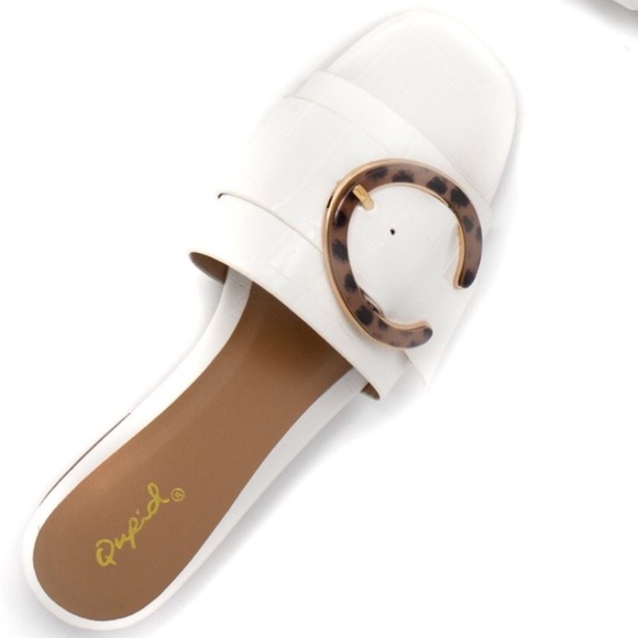 White Croc Slides with Tortoise Shell Buckle - Picture 8 of 8